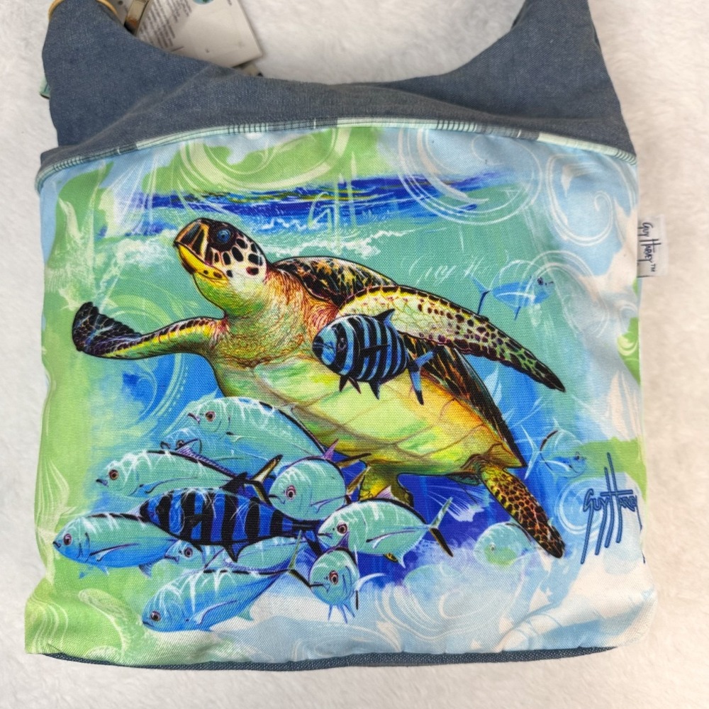 Guy Harvey Purse NWT Sea Turtle Fish Hobo Shoulder Bag Canvas Beach Tote - Picture 5 of 16